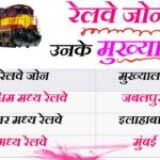 भारत के रेल मंडल एवं उनके मुख्यालय – रेलवे जोन Gk MCQ Question in Hindi
